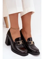 Dámské polobotky na podpatku se zlatým detailem čokoládové Privelle Dámské polobotky na podpatku se zlatým detailem čokoládové Privelle