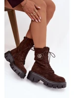 Dámské workery s ozdobným prvkem zateplené čokoládové Ilyane