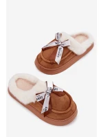 Dámské pantofle s kožíškem a mašlí Fenella – hnědé