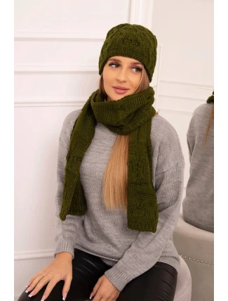 Dámská souprava se šálou Michalina K415 khaki Dámská souprava se šálou Michalina K415 khaki