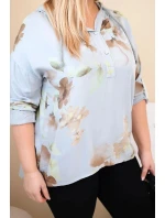 Dámská blůza Plus Size z viskózy s kapucí a květinovým vzorem šedá