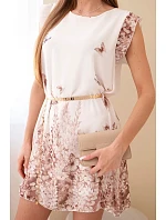 Dámské šaty s plisovaným rukávem a ozdobným páskem fango