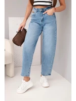 Dámské skater kalhoty s vysokým pasem a volnými nohavicemi jeansové modré