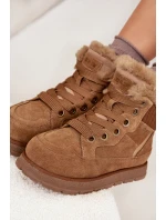 Semišové Sněhule Dámské Na Platformě S Kožíškem Big Star SS274370 Camel