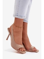 Dámské sandály na podpatku s eko semišem béžové Calvoria