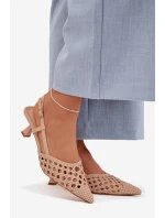 Dámské Pletené Sandály na Podpatku Béžové Selinae