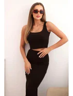 Dámský top a vroubkovaný sukně hnědý