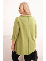 Dámská bavlněná blůza Plus Size asymetrická s ohrnutým rukávem olivová Dámská bavlněná blůza Plus Size asymetrická s ohrnutým rukávem olivová