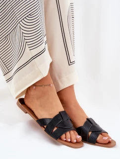 Ploché Dámské Pantofle S Proplétajícími Se Pásky Černé Selaenor