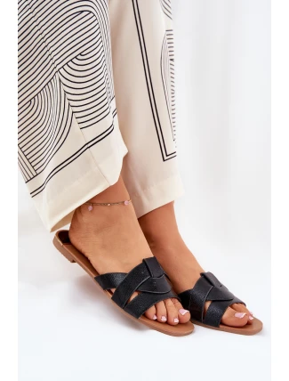 Ploché Dámské Pantofle S Proplétajícími Se Pásky Černé Selaenor