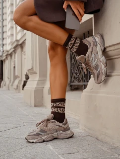 Dámské ponožky Dva puntíkované pruhy hnědé