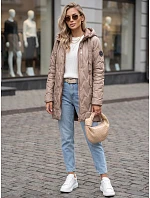 Dámská prošívaná přechodová bunda s kapucí, béžová, FashionStreet TY5767 Dámská prošívaná přechodová bunda s kapucí, béžová, FashionStreet TY5767
