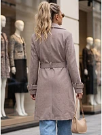 Elegantní dámský kabát s výstřihem a páskem, béžový, FashionStreet NY0787 Elegantní dámský kabát s výstřihem a páskem, béžový, FashionStreet NY0787