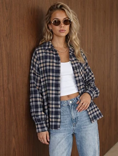 Dámská flanelová košile s kostkovaným vzorem, tmavě modrá, FashionStreet DY0508