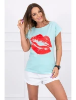 Mátová halenka s potiskem rtů