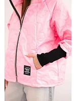Dámská jarní prošívaná bunda s ozdobným ražením a zipem bonbónově růžová