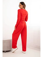 Dámský viskózový komplet s blůzkou a širokými kalhotami červený Dámský viskózový komplet s blůzkou a širokými kalhotami červený