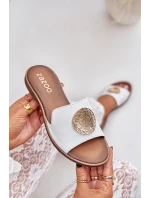 Kožené Pantofle S Dekorací Na Plochém Podpatku Bílé Zazoo 3047/O