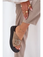 Dámské semišové sandály s přezkou na platformě béžové Zazoo 3019 Dámské semišové sandály s přezkou na platformě béžové Zazoo 3019