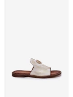 Elegantní Dámské Kožené Pantofle S Dekorací Zazoo 3008 Zlatý Opraný