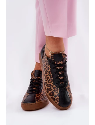 Dámské Kožené Sportovní Boty S Leopardím Vzorem Laura 2935 Hnědé