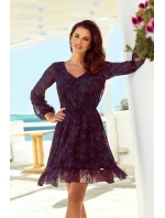 BAKARI - vzdušné šifonové dámské šaty s dekoltem a se vzorem růžovo-světle modrých mandal 295-4