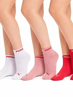 Puma dámské ponožky, 3 ks v balení, nad kotník, bavlna, růžová/červená/bílá, dámské