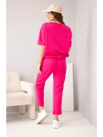 Dámský set viskózový máslo s krátkým rukávem a kalhotami s ohrnutým lemem fuchsie