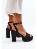 Džínové sandály na podpatku černé Acrana