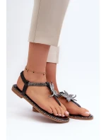 Dámské Ploché Sandály S Ozdobným Kvítkem Stříbrné Edoni