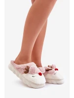 Dámské huňaté pantofle s motivem jelena růžové Wistira