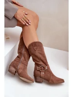 Zazoo 3669 Semišové Kozačky Cowboy Dámské Do Poloviny Lýtek Hnědé