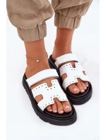 Lakované Dámské Pantofle Z Přírodní Kůže Na Platformě Bílé Zazoo 40440