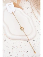 Dámský náramek s přívěskem kolečko s květinami zlatý