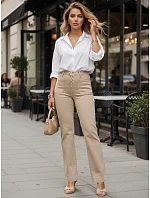 Dámské džíny s vysokým pasem a širokými nohavicemi béžové FashionStreet UY2946 Dámské džíny s vysokým pasem a širokými nohavicemi béžové FashionStreet UY2946