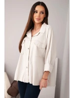 Dámská bavlněná košile s kapsami béžová