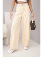 Dámské bavlněné kalhoty se širokou nohavicí a s páskem meruňkové