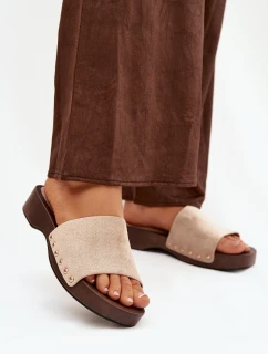 Dámské pantofle s zlatými sponami béžové Ferinna