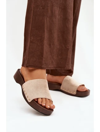 Dámské pantofle s zlatými sponami béžové Ferinna