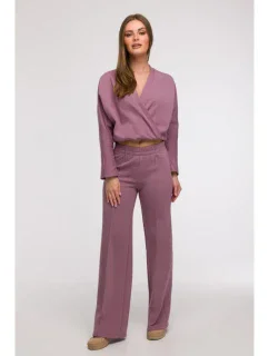 B296 Kalhoty s širokými nohavicemi a předními švy - heather