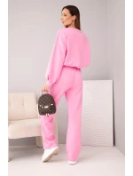 Dámská souprava máslová mikina s broží a kalhoty s rovnou nohavicí světle růžový