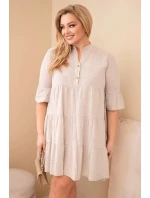 Dámské bavlněné šaty pro plnoštíhlé s volánky béžová
