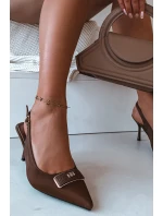 Dámské sandály na podpatku s ozdobným detailem Čokoládové Lurella