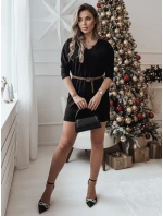 Jedna velikost šatů GLAMUP s páskem černá FashionStreet EY2553