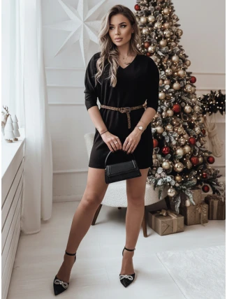 Jedna velikost šatů GLAMUP s páskem černá FashionStreet EY2553