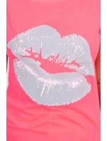 Halenka s potiskem rtů růžová neonová Halenka s potiskem rtů růžová neonová