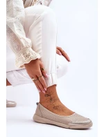 Kožené dámské prolamované baleríny Béžová Lucy