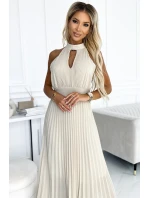 484-1 Plisované midi šaty se slzovitým výstřihem - BEACH