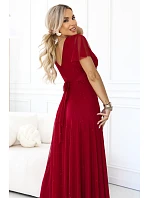 635-10 MELANIA – dlouhé lesklé svatební šaty s výstřihem a krátkými rukávy – světle vínová 635-10 MELANIA – dlouhé lesklé svatební šaty s výstřihem a krátkými rukávy – světle vínová
