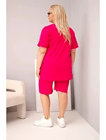 Dámská bavlněná souprava Plus Size s halenkou a šortkami fuchsiová Dámská bavlněná souprava Plus Size s halenkou a šortkami fuchsiová